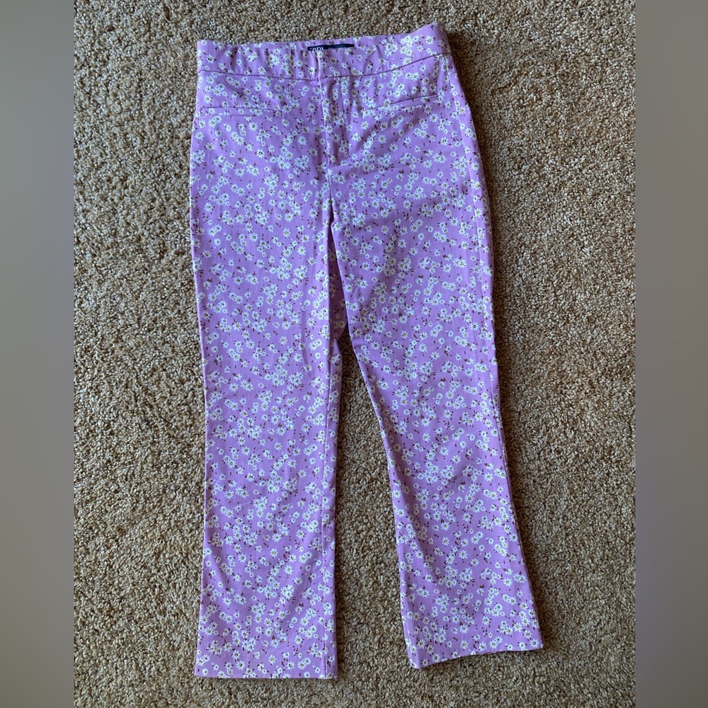 Zara Floral Cropped Flare Pants